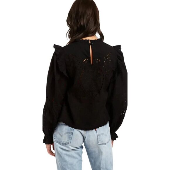 Love the Label Women's Large Black Bernice Eyelet Blouse Top Balloon Sleeve Top - Picture 2 of 10